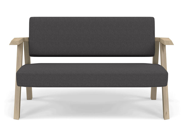 Classic Mid-century Design 2 Seater Sofa Armchair in Slate Grey Fabric-Natural Oak-Distinct Designs (London) Ltd