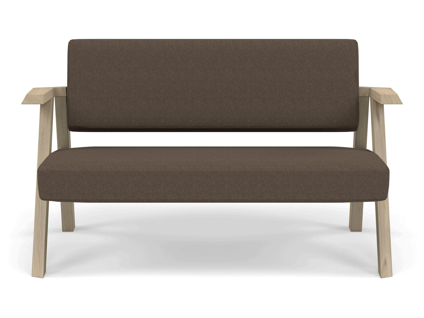 Classic Mid-century Design 2 Seater Sofa Armchair in Coffee Brown Fabric-Natural Oak-Distinct Designs (London) Ltd