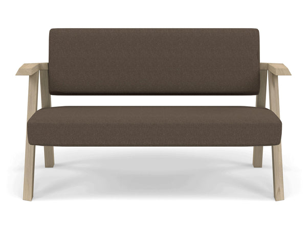 Classic Mid-century Design 2 Seater Sofa Armchair in Coffee Brown Fabric-Natural Oak-Distinct Designs (London) Ltd