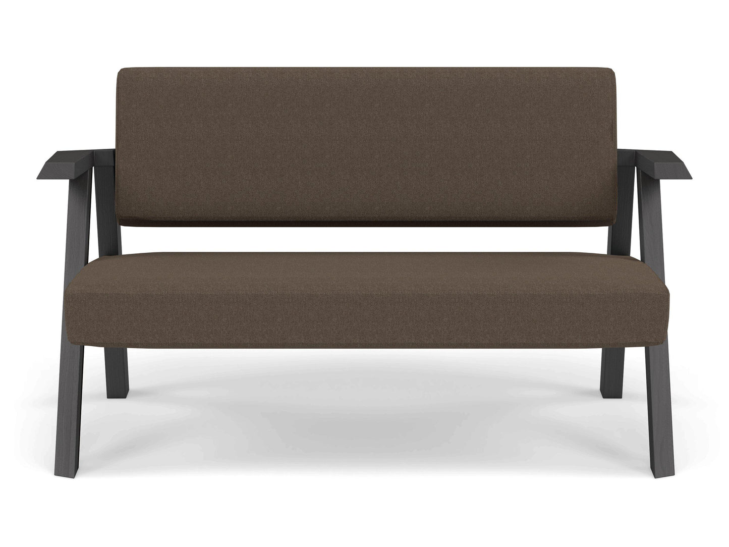 Classic Mid-century Design 2 Seater Sofa Armchair in Coffee Brown Fabric-Wenge Oak-Distinct Designs (London) Ltd