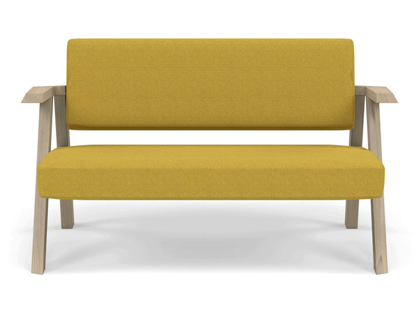 Classic Mid-century Design 2 Seater Sofa Armchair in Mustard Yellow Fabric-Natural Oak-Distinct Designs (London) Ltd