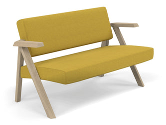 Classic Mid-century Design 2 Seater Sofa Armchair in Mustard Yellow Fabric-Distinct Designs (London) Ltd