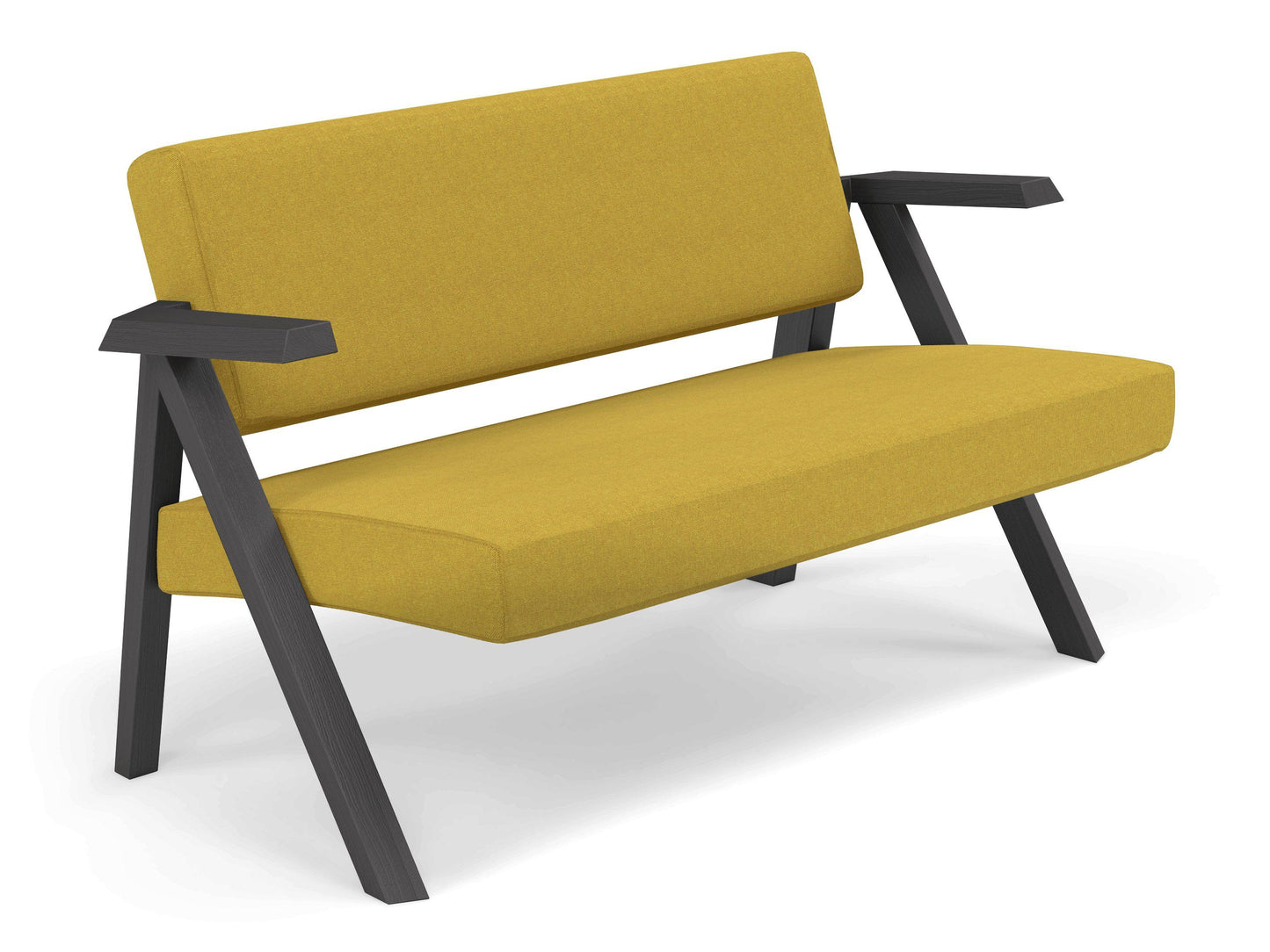 Classic Mid-century Design 2 Seater Sofa Armchair in Mustard Yellow Fabric-Distinct Designs (London) Ltd