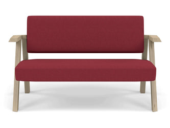 Classic Mid-century Design 2 Seater Sofa Armchair in Rasberry Red Fabric-Natural Oak-Distinct Designs (London) Ltd