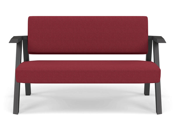 Classic Mid-century Design 2 Seater Sofa Armchair in Rasberry Red Fabric-Wenge Oak-Distinct Designs (London) Ltd