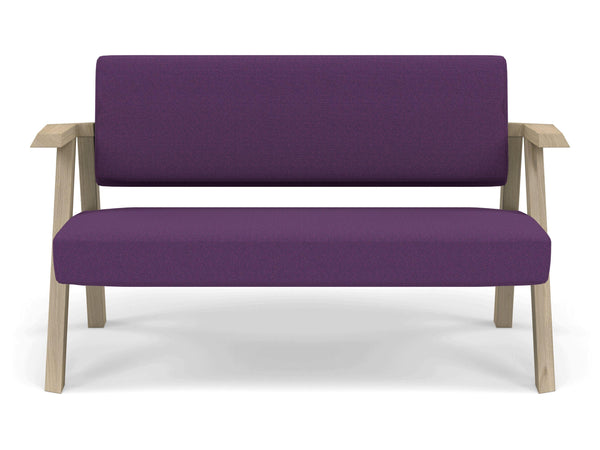Classic Mid-century Design 2 Seater Sofa Armchair in Deep Purple Fabric-Natural Oak-Distinct Designs (London) Ltd
