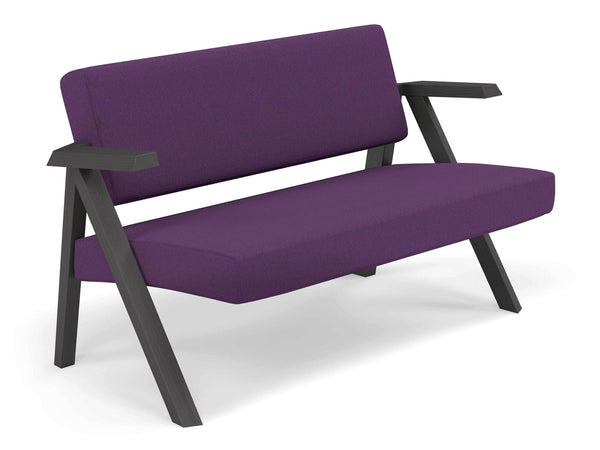 Classic Mid-century Design 2 Seater Sofa Armchair in Deep Purple Fabric-Distinct Designs (London) Ltd