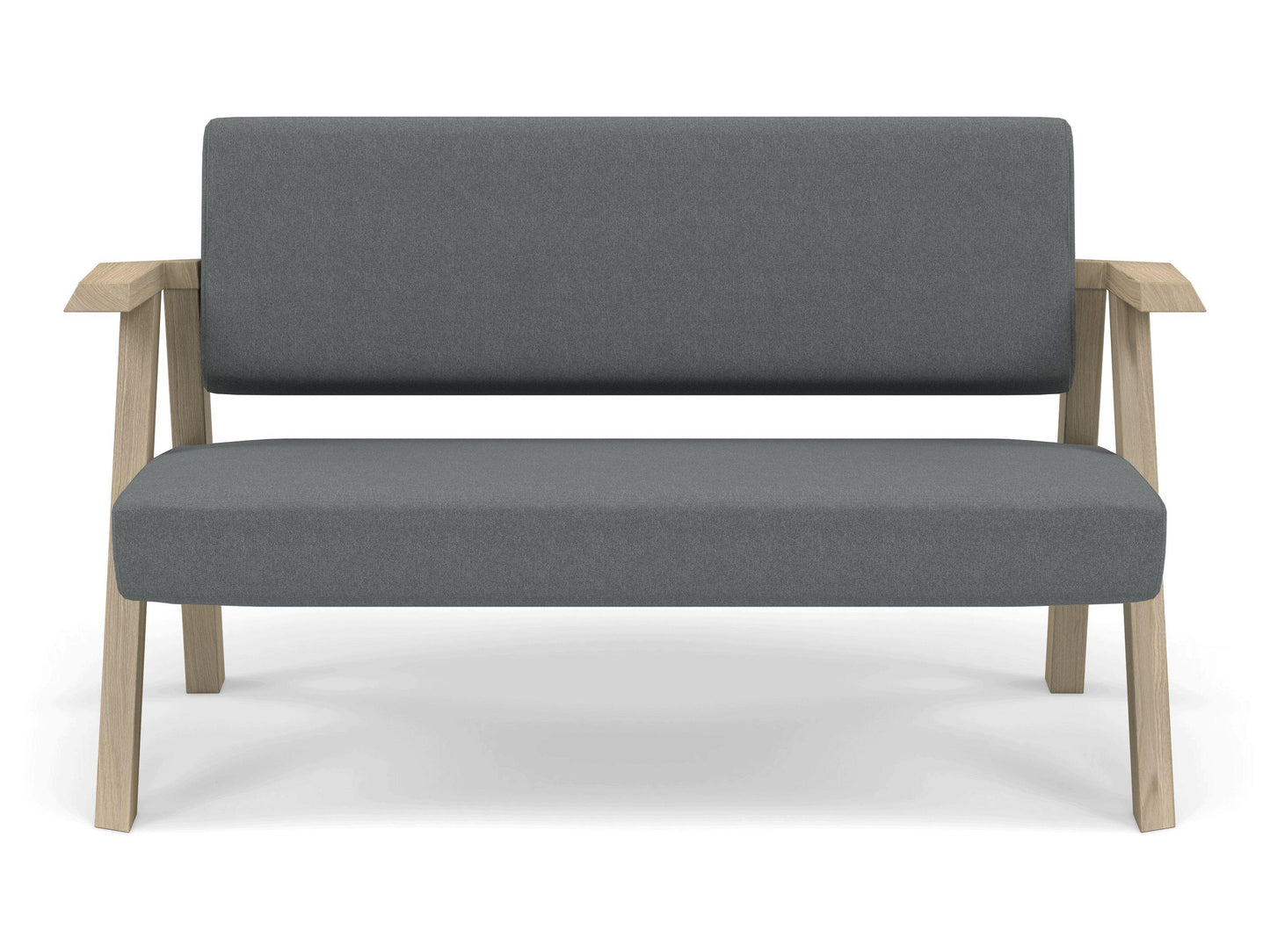 Classic Mid-century Design 2 Seater Sofa Armchair in Sea Spray Blue Fabric-Natural Oak-Distinct Designs (London) Ltd