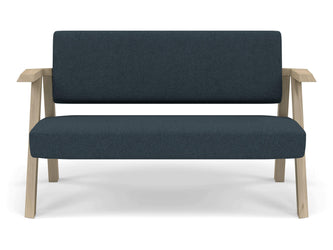 Classic Mid-century Design 2 Seater Sofa Armchair in Denim Blue Fabric-Natural Oak-Distinct Designs (London) Ltd