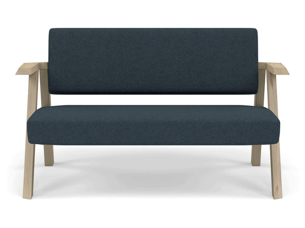 Classic Mid-century Design 2 Seater Sofa Armchair in Denim Blue Fabric-Natural Oak-Distinct Designs (London) Ltd