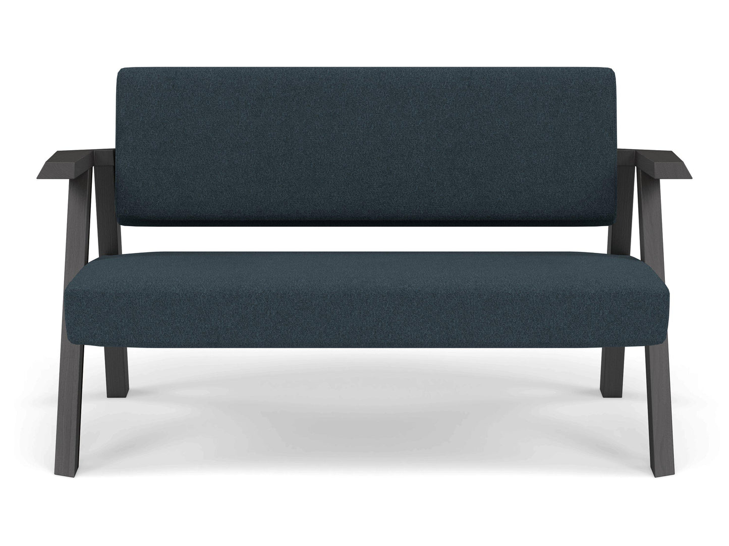 Classic Mid-century Design 2 Seater Sofa Armchair in Denim Blue Fabric-Wenge Oak-Distinct Designs (London) Ltd