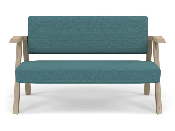 Classic Mid-century Design 2 Seater Sofa Armchair in Teal Blue Fabric-Natural Oak-Distinct Designs (London) Ltd