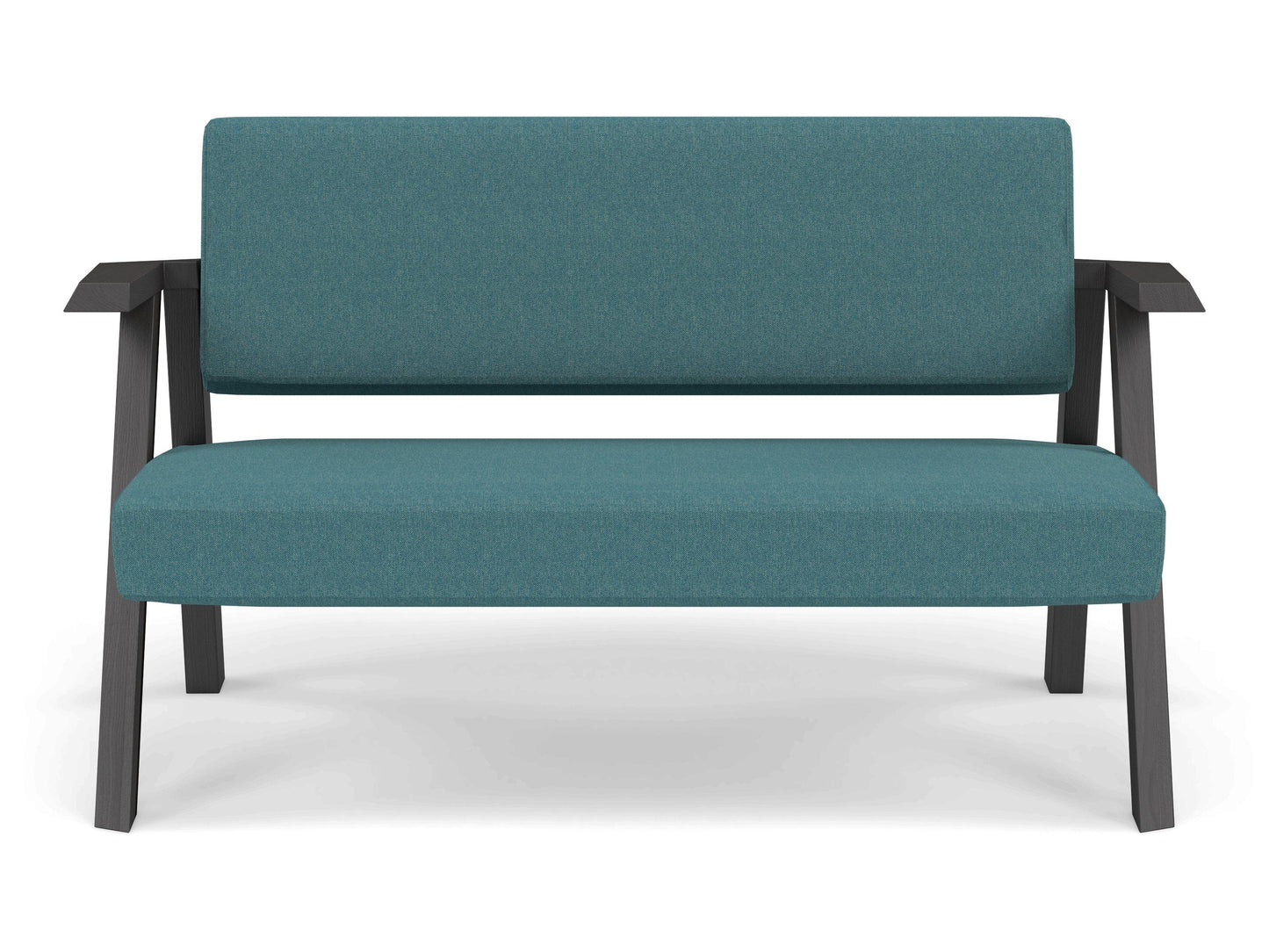 Classic Mid-century Design 2 Seater Sofa Armchair in Teal Blue Fabric-Wenge Oak-Distinct Designs (London) Ltd
