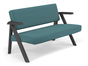 Classic Mid-century Design 2 Seater Sofa Armchair in Teal Blue Fabric-Distinct Designs (London) Ltd