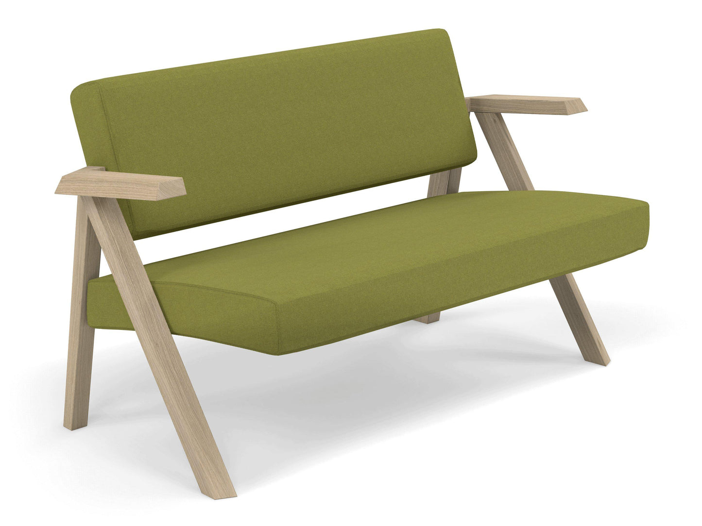Classic Mid-century Design 2 Seater Sofa Armchair in Lime Green Fabric-Distinct Designs (London) Ltd