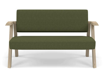 Classic Mid-century Design 2 Seater Sofa Armchair in Seaweed Green Fabric-Natural Oak-Distinct Designs (London) Ltd