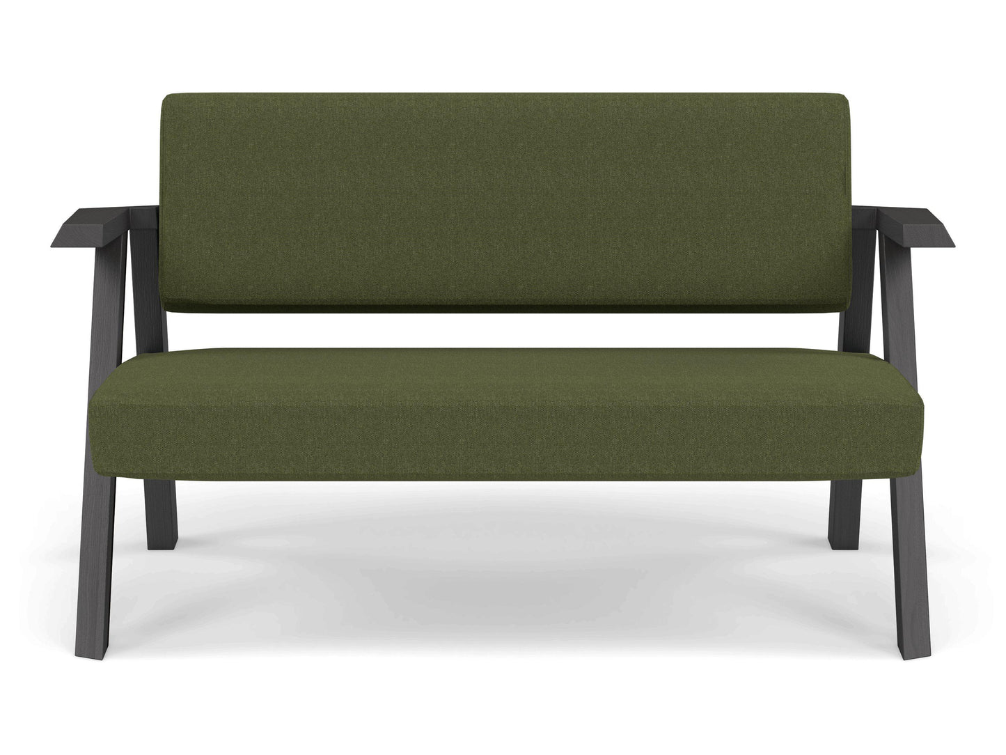 Classic Mid-century Design 2 Seater Sofa Armchair in Seaweed Green Fabric-Wenge Oak-Distinct Designs (London) Ltd