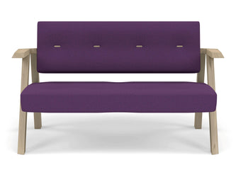 Classic Mid-century Design 2 Seater Sofa Armchair with Buttons in Deep Purple Fabric-Natural Oak-Distinct Designs (London) Ltd