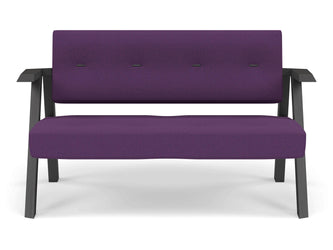 Classic Mid-century Design 2 Seater Sofa Armchair with Buttons in Deep Purple Fabric-Wenge Oak-Distinct Designs (London) Ltd