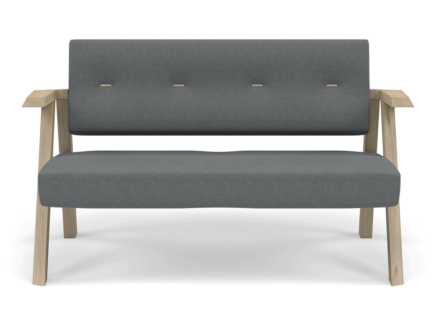 Classic Mid-century Design 2 Seater Sofa Armchair with Buttons in Sea Spray Blue Fabric-Natural Oak-Distinct Designs (London) Ltd