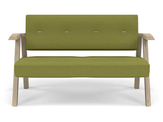 Classic Mid-century Design 2 Seater Sofa Armchair with Buttons in Lime Green Fabric-Natural Oak-Distinct Designs (London) Ltd