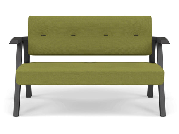 Classic Mid-century Design 2 Seater Sofa Armchair with Buttons in Lime Green Fabric-Wenge Oak-Distinct Designs (London) Ltd