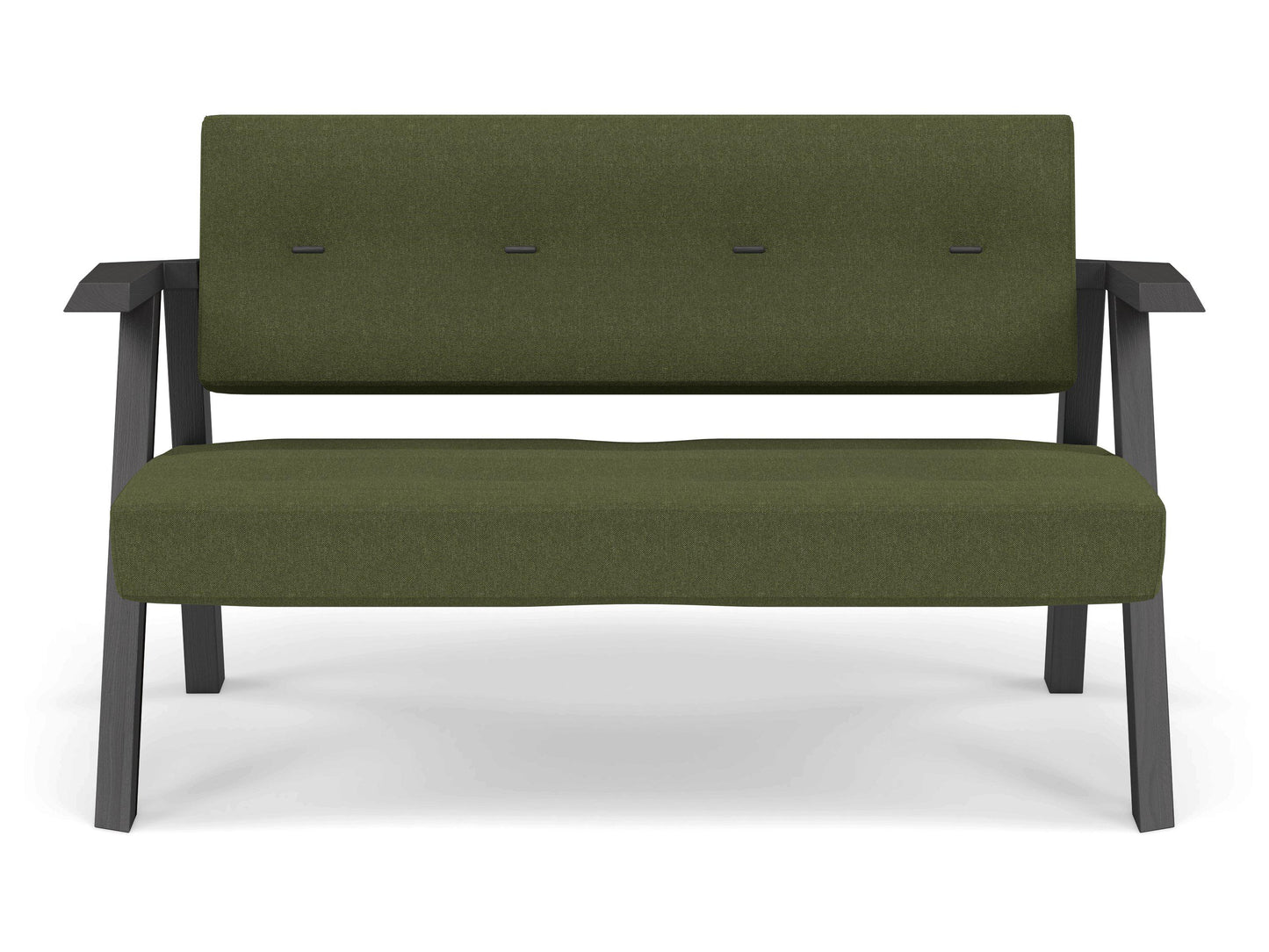 Classic Mid-century Design 2 Seater Sofa Armchair with Buttons in Seaweed Green Fabric-Wenge Oak-Distinct Designs (London) Ltd