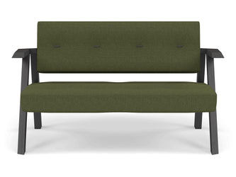 Classic Mid-century Design 2 Seater Sofa Armchair with Buttons in Seaweed Green Fabric-Wenge Oak-Distinct Designs (London) Ltd