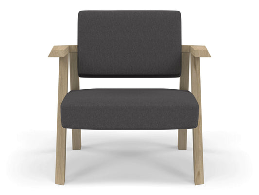 Classic Mid-century Design Armchair in Slate Grey Fabric-Natural Oak-Distinct Designs (London) Ltd