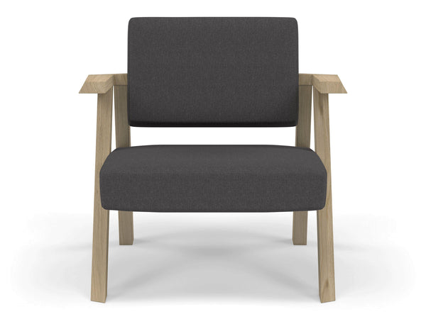 Classic Mid-century Design Armchair in Slate Grey Fabric-Natural Oak-Distinct Designs (London) Ltd