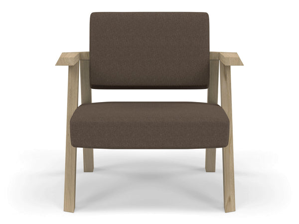 Classic Mid-century Design Armchair in Coffee Brown Fabric-Natural Oak-Distinct Designs (London) Ltd