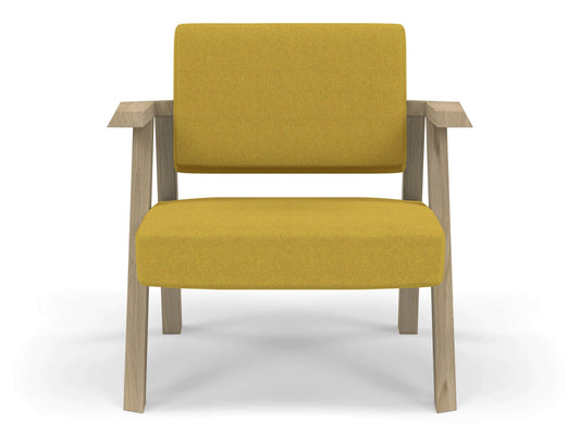 Classic Mid-century Design Armchair in Mustard Yellow Fabric-Natural Oak-Distinct Designs (London) Ltd