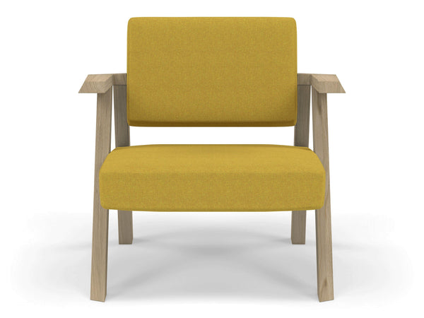 Classic Mid-century Design Armchair in Mustard Yellow Fabric-Natural Oak-Distinct Designs (London) Ltd