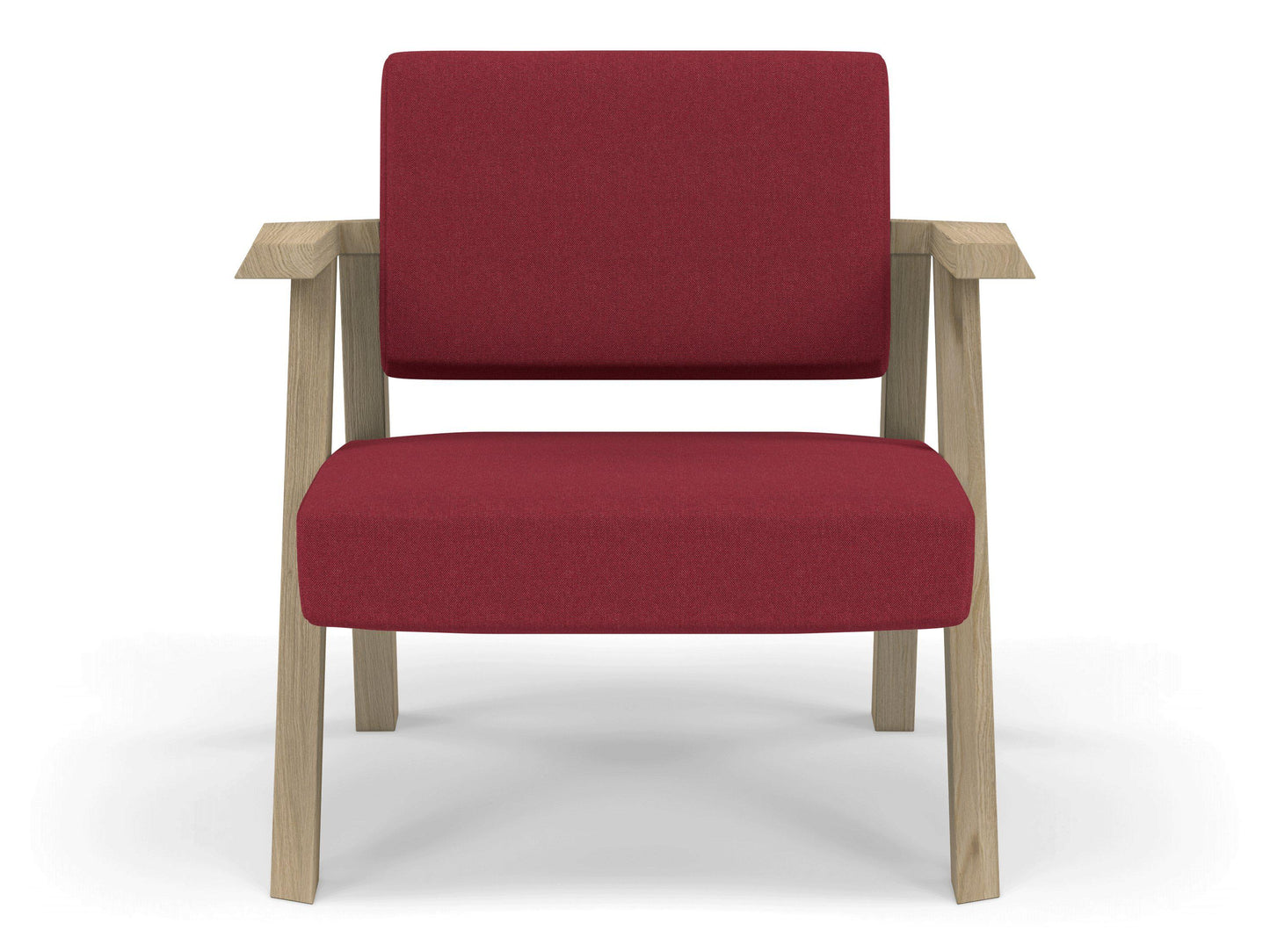 Classic Mid-century Design Armchair in Rasberry Red Fabric-Natural Oak-Distinct Designs (London) Ltd