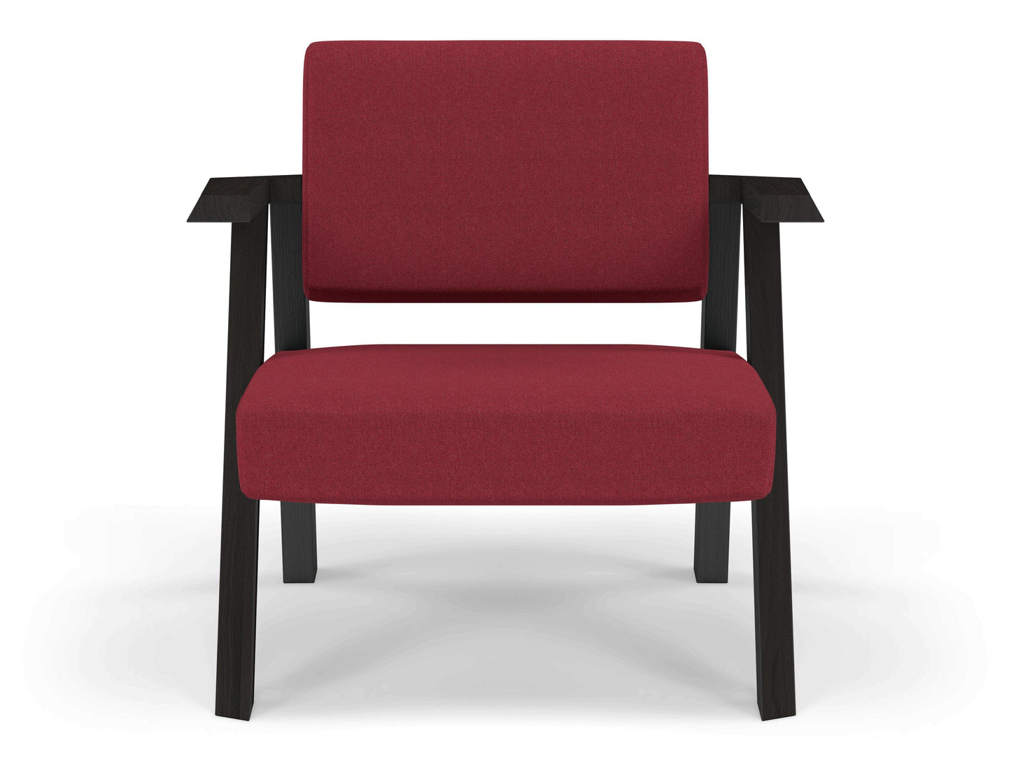 Classic Mid-century Design Armchair in Rasberry Red Fabric-Wenge Oak-Distinct Designs (London) Ltd