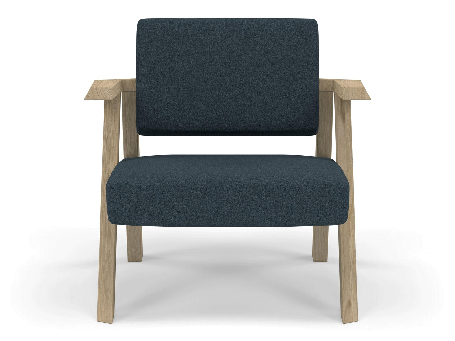 Classic Mid-century Design Armchair in Denim Blue Fabric-Natural Oak-Distinct Designs (London) Ltd
