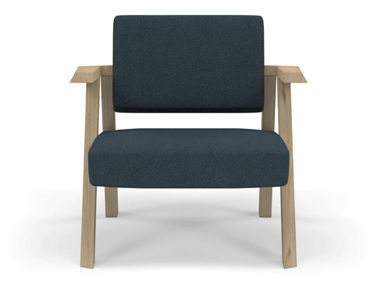Classic Mid-century Design Armchair in Denim Blue Fabric-Natural Oak-Distinct Designs (London) Ltd