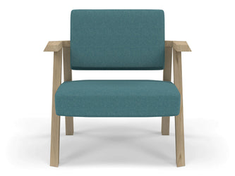 Classic Mid-century Design Armchair in Teal Blue Fabric-Natural Oak-Distinct Designs (London) Ltd