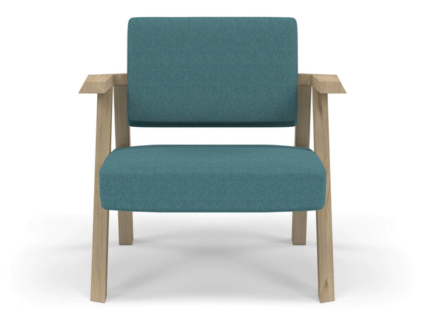 Classic Mid-century Design Armchair in Teal Blue Fabric-Natural Oak-Distinct Designs (London) Ltd