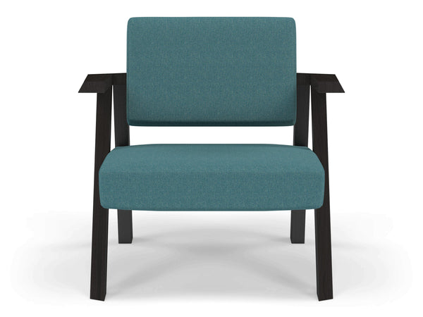 Classic Mid-century Design Armchair in Teal Blue Fabric-Wenge Oak-Distinct Designs (London) Ltd