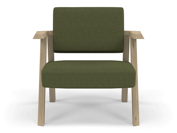 Classic Mid-century Design Armchair in Seaweed Green Fabric-Natural Oak-Distinct Designs (London) Ltd