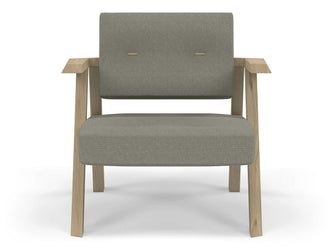 Classic Mid-century Design Armchair with Buttons in Silver Grey Fabric-Natural Oak-Distinct Designs (London) Ltd