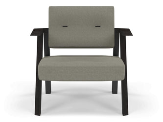 Classic Mid-century Design Armchair with Buttons in Silver Grey Fabric-Wenge Oak-Distinct Designs (London) Ltd