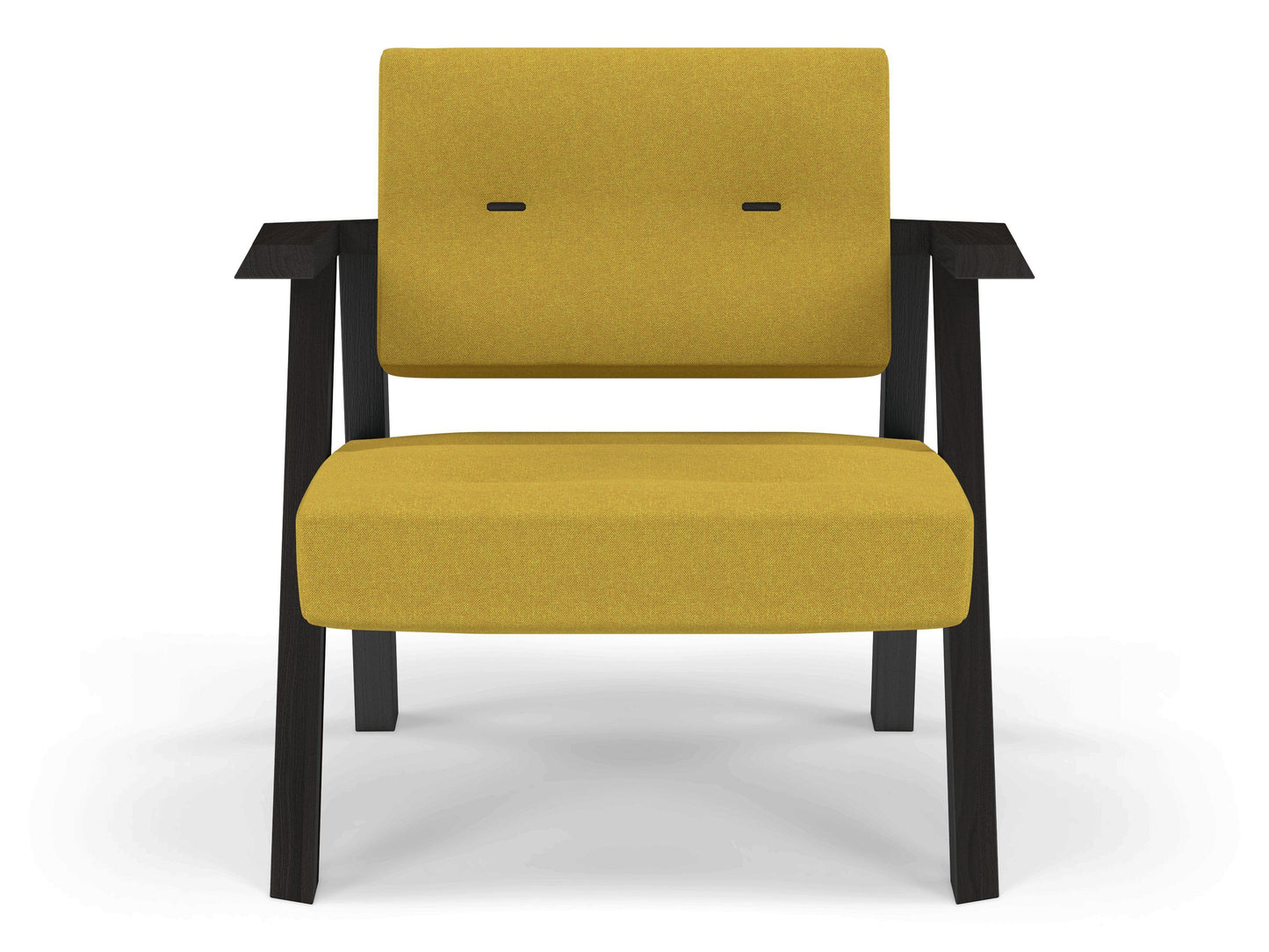 Classic Mid-century Design Armchair with Buttons in Mustard Yellow Fabric-Wenge Oak-Distinct Designs (London) Ltd