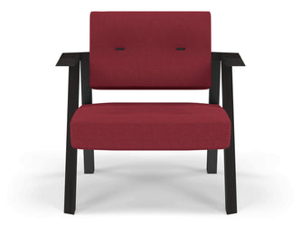 Classic Mid-century Design Armchair with Buttons in Rasberry Red Fabric-Wenge Oak-Distinct Designs (London) Ltd