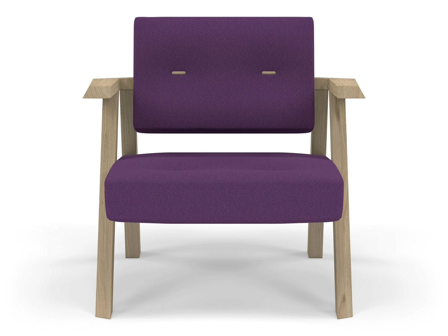 Classic Mid-century Design Armchair with Buttons in Deep Purple Fabric-Natural Oak-Distinct Designs (London) Ltd