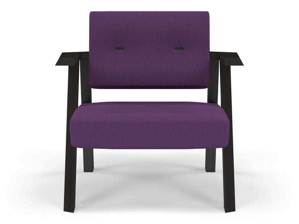 Classic Mid-century Design Armchair with Buttons in Deep Purple Fabric-Wenge Oak-Distinct Designs (London) Ltd