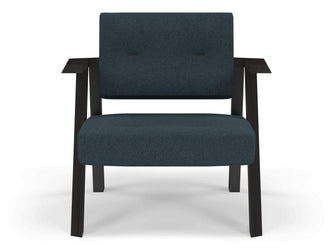 Classic Mid-century Design Armchair with Buttons in Denim Blue Fabric-Wenge Oak-Distinct Designs (London) Ltd