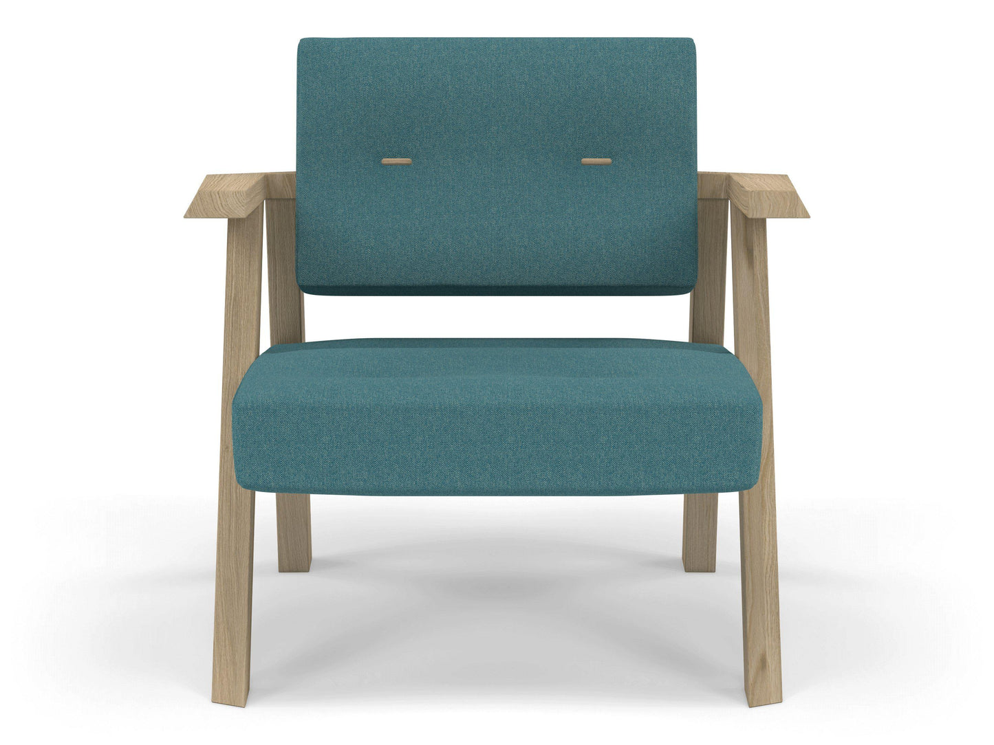 Classic Mid-century Design Armchair with Buttons in Teal Blue Fabric-Natural Oak-Distinct Designs (London) Ltd