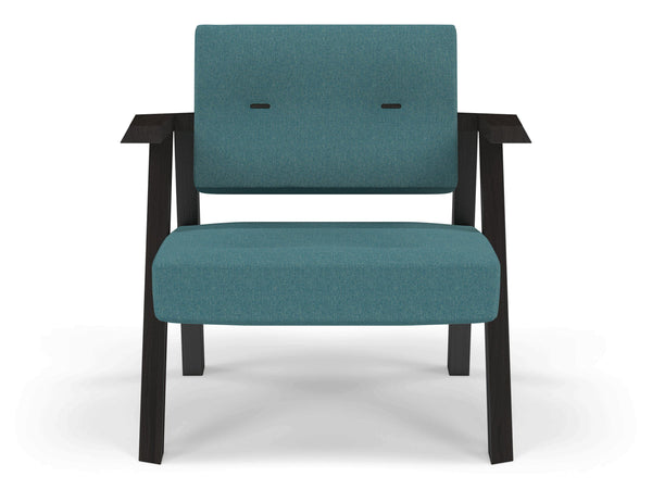 Classic Mid-century Design Armchair with Buttons in Teal Blue Fabric-Wenge Oak-Distinct Designs (London) Ltd